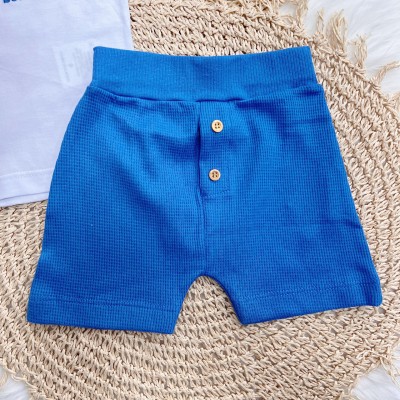 Conj. Camiseta Peixe Beach e Bermuda - Branco e Azul